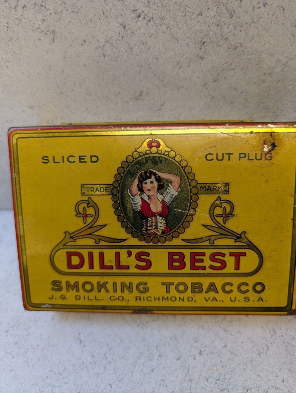 Antique Dill's Best Sliced Tobacco Tin Richmond VA Litho Figural
